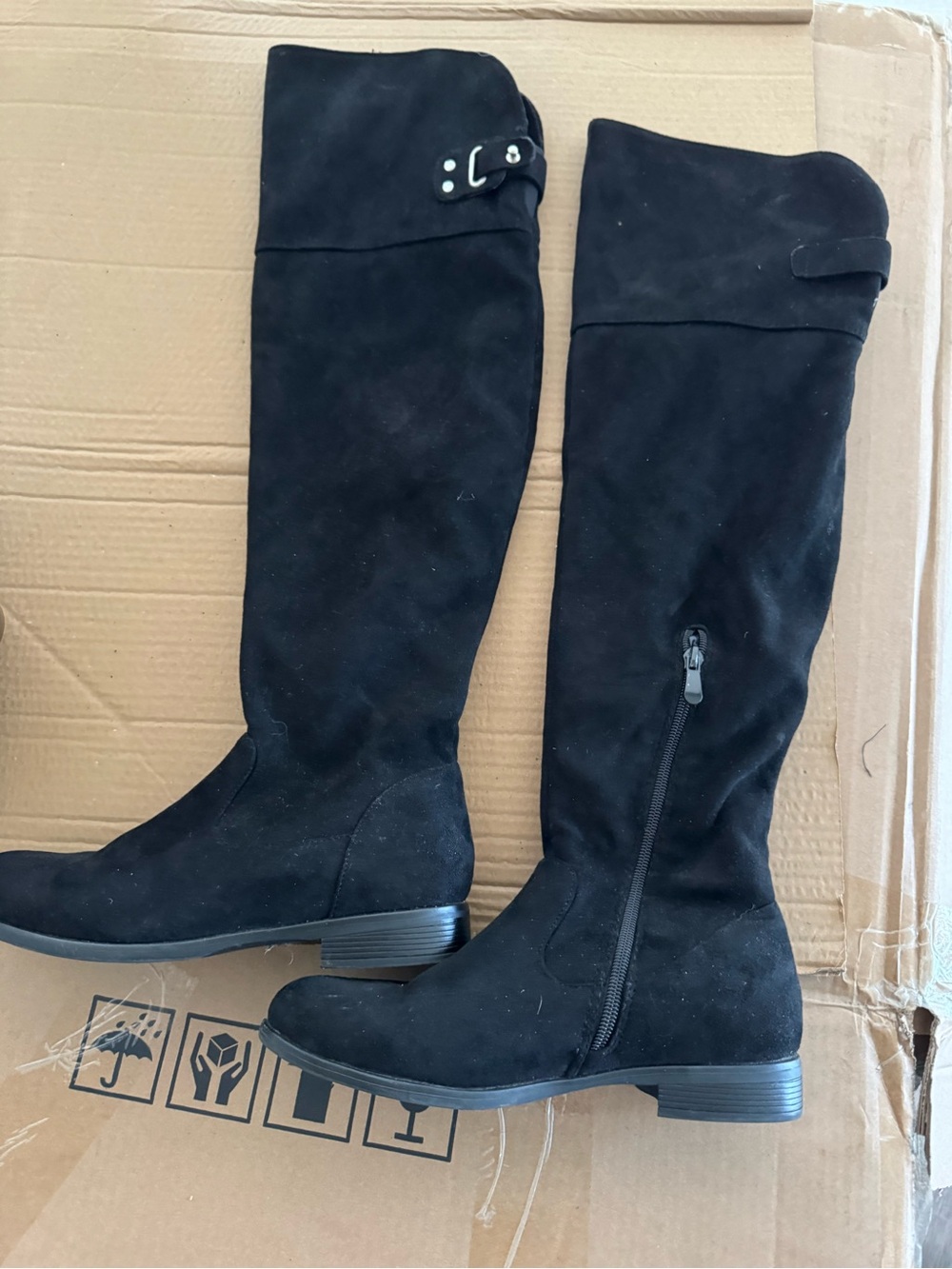 Dream Pairs Black Suede Over-the-Knee Boots with Side Zipper and Buckle